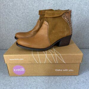 Khrio Womens Size 38 / US 8 Dandi K Brown‎ Leather Suede Ankle Boots Booties